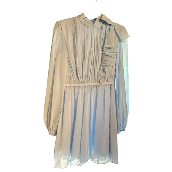 Leena For Mac Duggal 55878 Light Blue Bishop Sleeve Chiffon A-Line Dress Size 4 - Picture 5 of 10